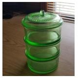 Green depression glass stack cannister set