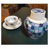 Bone china cup & saucer,  potpourri jar