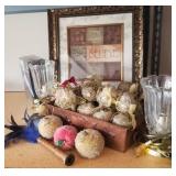 Decor items,  lamps, picture frame, books