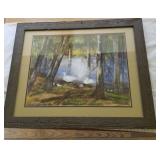Original art with rustic frame - geese