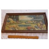 Antique framed print- garden scene