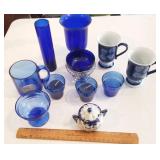 Blue glassware & pottery