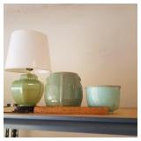 Green lamp, bowl, jar