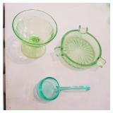 Green depression glass,  3 pieces