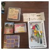 Rubber stamps,  cheese spreaders, playing cards