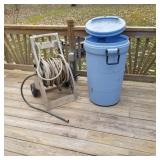 Hose Reel & Trash Can With Hose Inside