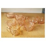 Pink depression glass cream & sugars