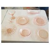 Pink depression glass 8 pieces
