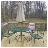 Patio set: table, 4 chairs,  umbrella