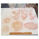 Pink depression glass,  18 pieces