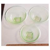 3 small depression glass mixing bowls