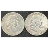Silver 1949-s And 1951-s Franklin Half Dollars