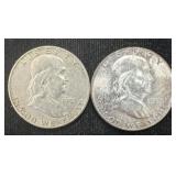 Silver 1951 And 1955 Franklin Half Dollars