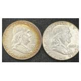 Silver 1951 And 1963 Franklin Half Dollar