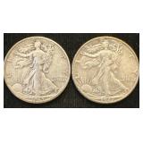 Silver 1945-d And 1947-d Walking Liberty Half Dol