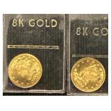 2- 8k Gold Miniature Coins