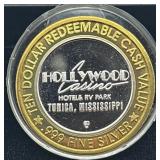 $10 Silver .999 Hollywood Casino Gaming Token