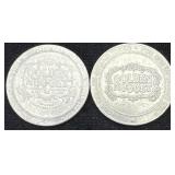 Two- Vintage Golden Nugget Gaming Tokens