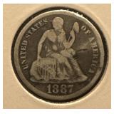 Silver 1887 Liberty Seated Dime