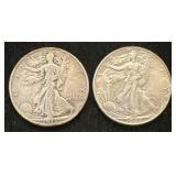 Silver 1936 And 1947 Walking Liberty Half Dollars