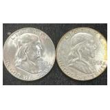 Silver 1953-s And 1963-d Franklin Half Dollars