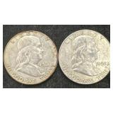 Silver 1961-d And 1963-d Franklin Half Dollars