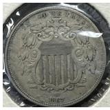 1867 Shield Nickel With Rays