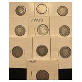 10- Silver Barber Dimes, Dates Vary