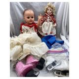 Vintage Dolls, Baby Basket/Carrier, Clothes