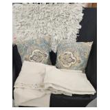 2 pillows 1 shag rag rug / feed sack and