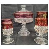 Vtg.kings crown ruby red thumbprint compote c