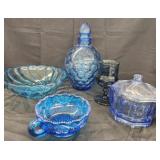 Wheaton ware blue bubble glass decanter/ Vtg.