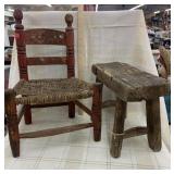 Primitive Childï¿½s Chair & Stool