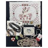 Assorted Vintage Jewelry, nicknacks, needlework