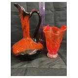 Vintage Hand Blown Art Glass Handkerchief Vase &