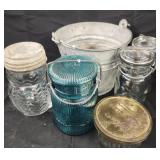 Vtg. Galvanized steel bucket / vtg canning jar