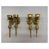 2 Pair Brass Wall Sconces - Candle Holders