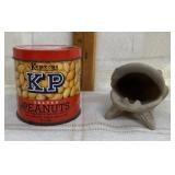 Small KP Salted Peanuts Can & Clay Frog Ashtray