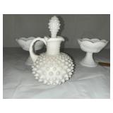 FENTON HOBNAIL DECANTER AND (2) Indiana glass
