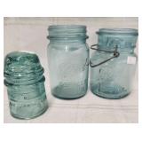 2 Vtg. Mason Ball jars / Vtg Glass Insulators