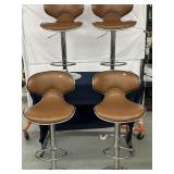 (4) brown leather high rise bar stools