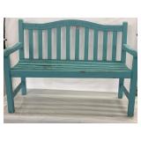 Teal colored wooden bench