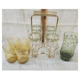 Vtg Tumblers with caddy/ 4 vtg juice glasses/ 1