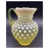 6' Vintage Fenton Hobnail Vaseline Glass Syrup