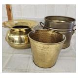 Vtg. Hammered brass bucket & pot/ Vtg. Brass
