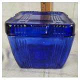 Vtg. Cobalt blue criss cross refrigerator dish &