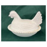 Vintage Milk Glass Hen on a Nest