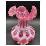 7' Vintage Fenton Vase - Cranberry Opalescent Coin
