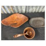 Wooden dough bowls/trays  and large wooden ladle