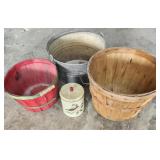 2 Apple Baskets/ tin canister/ Galvanized tub